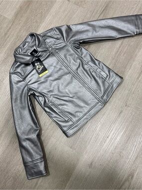art class Girls' Metallic Silver Faux Leather Jacket